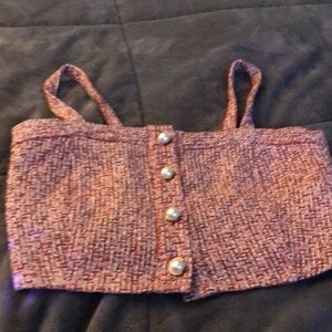 Red tweed crop tank with pearl buttons